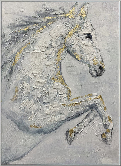 Abstract White Horse Oil Painting on Canvas, Original Hand-painted Horse Canvas Wall Art, Modern Animal Painting for Living Room, Home Décor