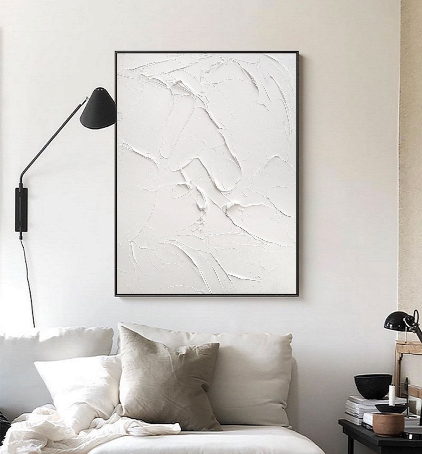 Textured White Abstract Painting – Minimalist 3D Wall Art