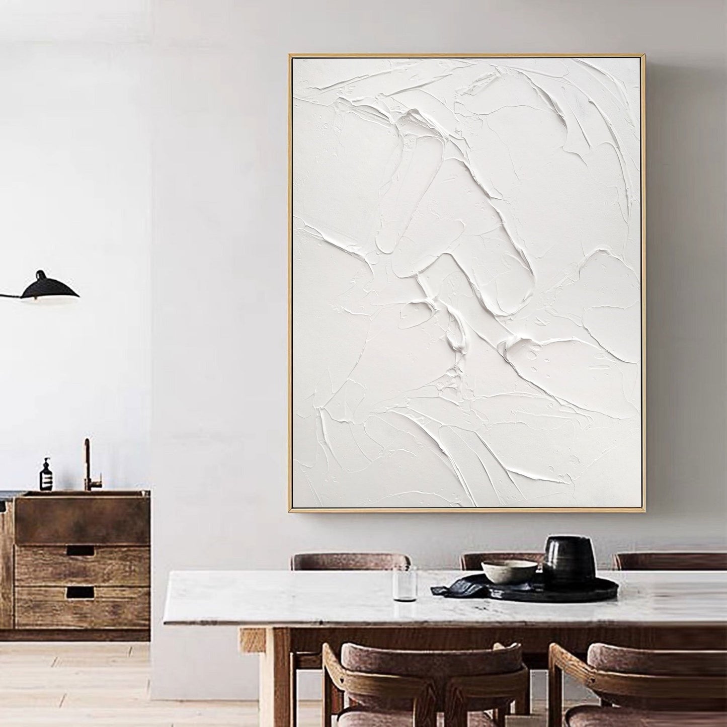 Textured White Abstract Painting – Minimalist 3D Wall Art