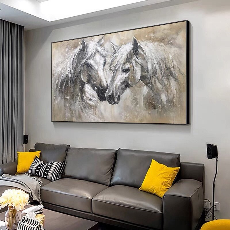 Abstract Horse Oil Painting – Large Animal Wall Art – Abstract Animal Art