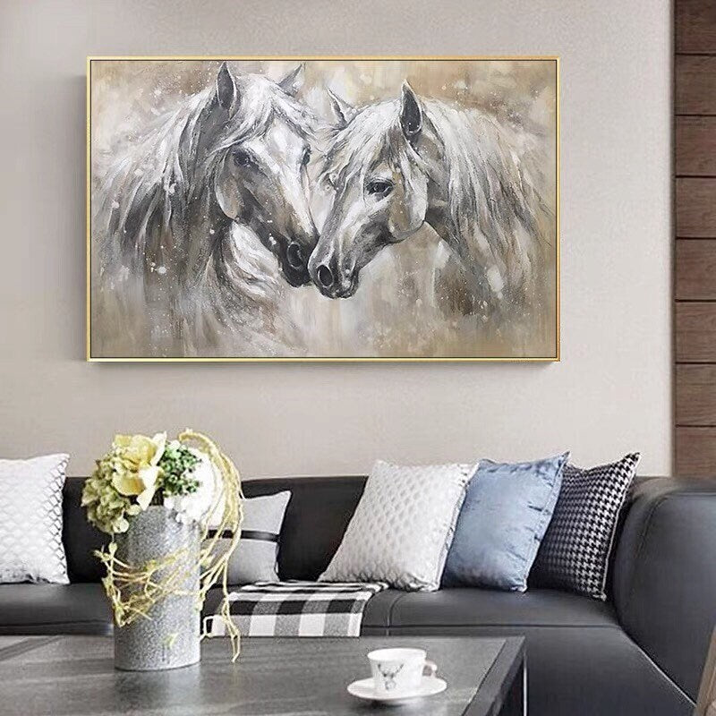 Abstract Horse Oil Painting – Large Animal Wall Art – Abstract Animal Art