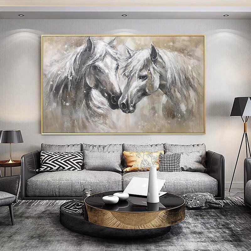 Abstract Horse Oil Painting – Large Animal Wall Art – Abstract Animal Art