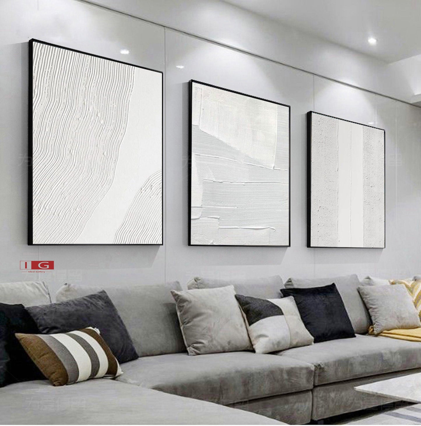 Set of 3 White Abstract Textured Plaster Art – 3D Wall Decor – Abstract Painting