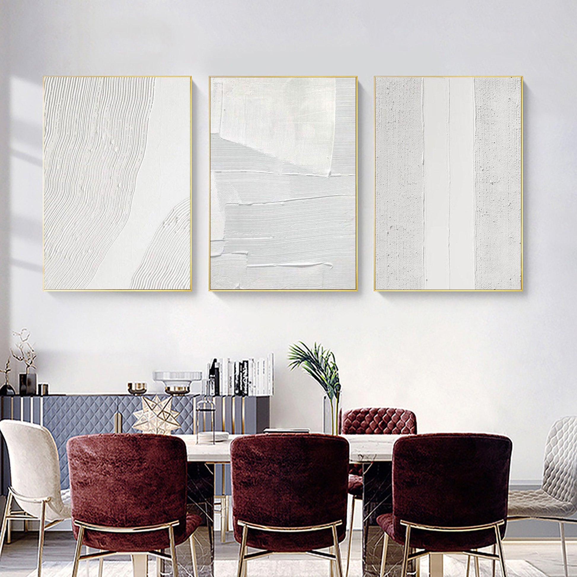 Set of 3 White Abstract Textured Plaster Art – 3D Wall Decor – Abstract Painting