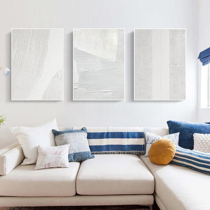 Set of 3 White Abstract Textured Plaster Art – 3D Wall Decor – Abstract Painting