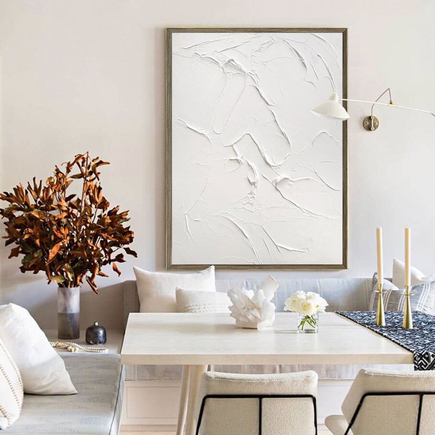 Textured White Abstract Painting – Minimalist 3D Wall Art