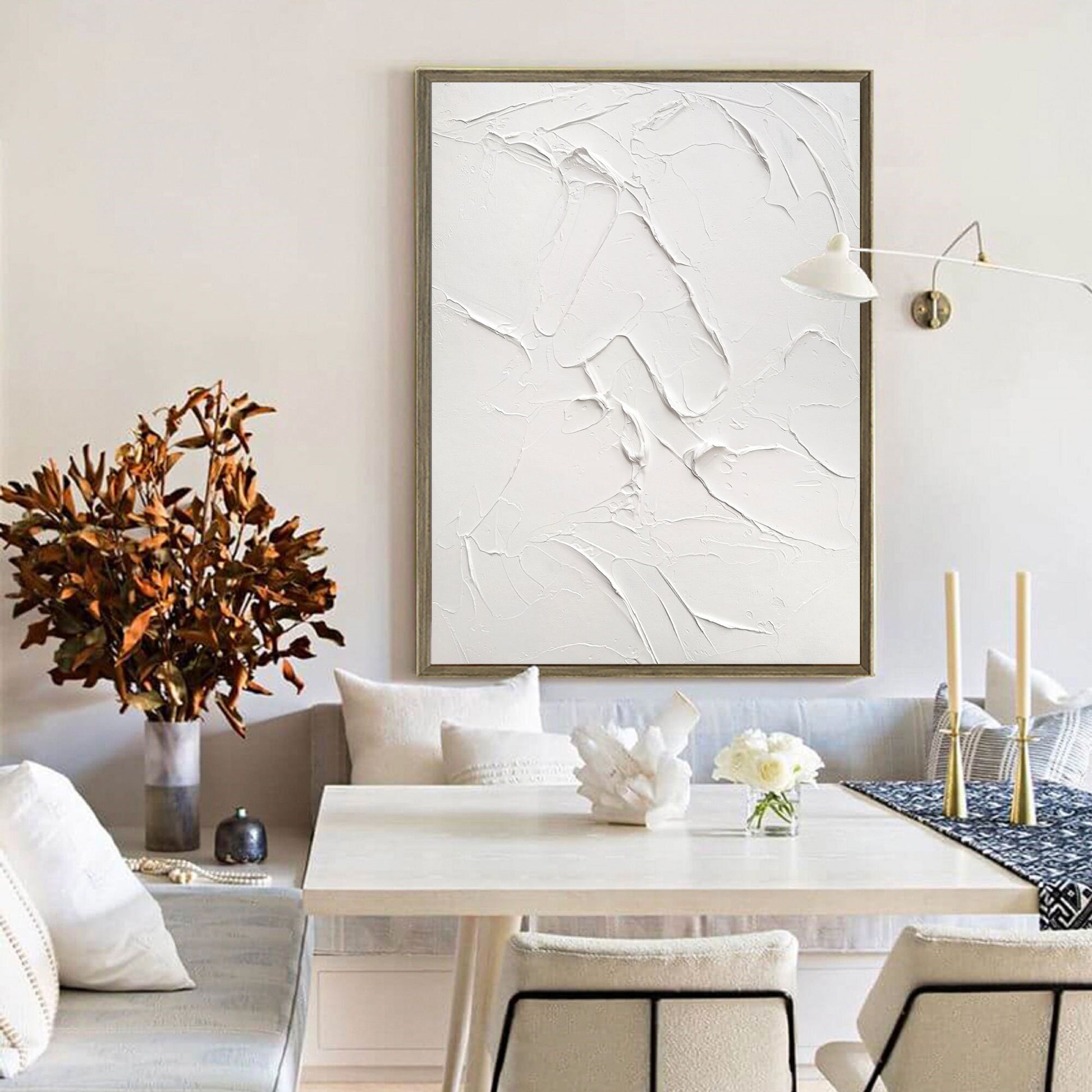 Textured White Abstract Painting – Minimalist 3D Wall Art
