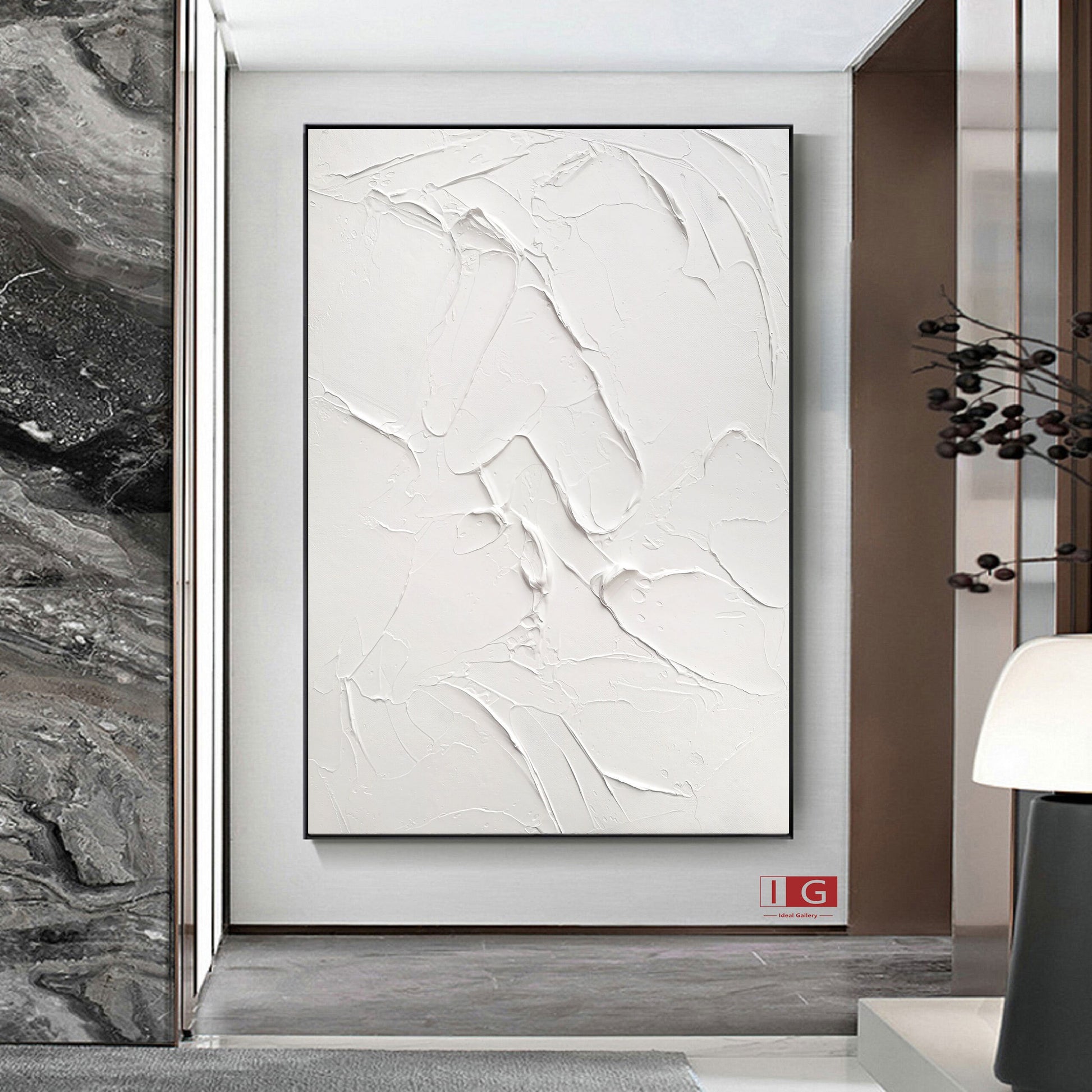 Textured White Abstract Painting – Minimalist 3D Wall Art