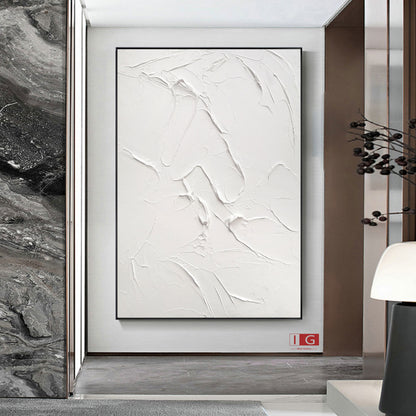 Textured White Abstract Painting – Minimalist 3D Wall Art