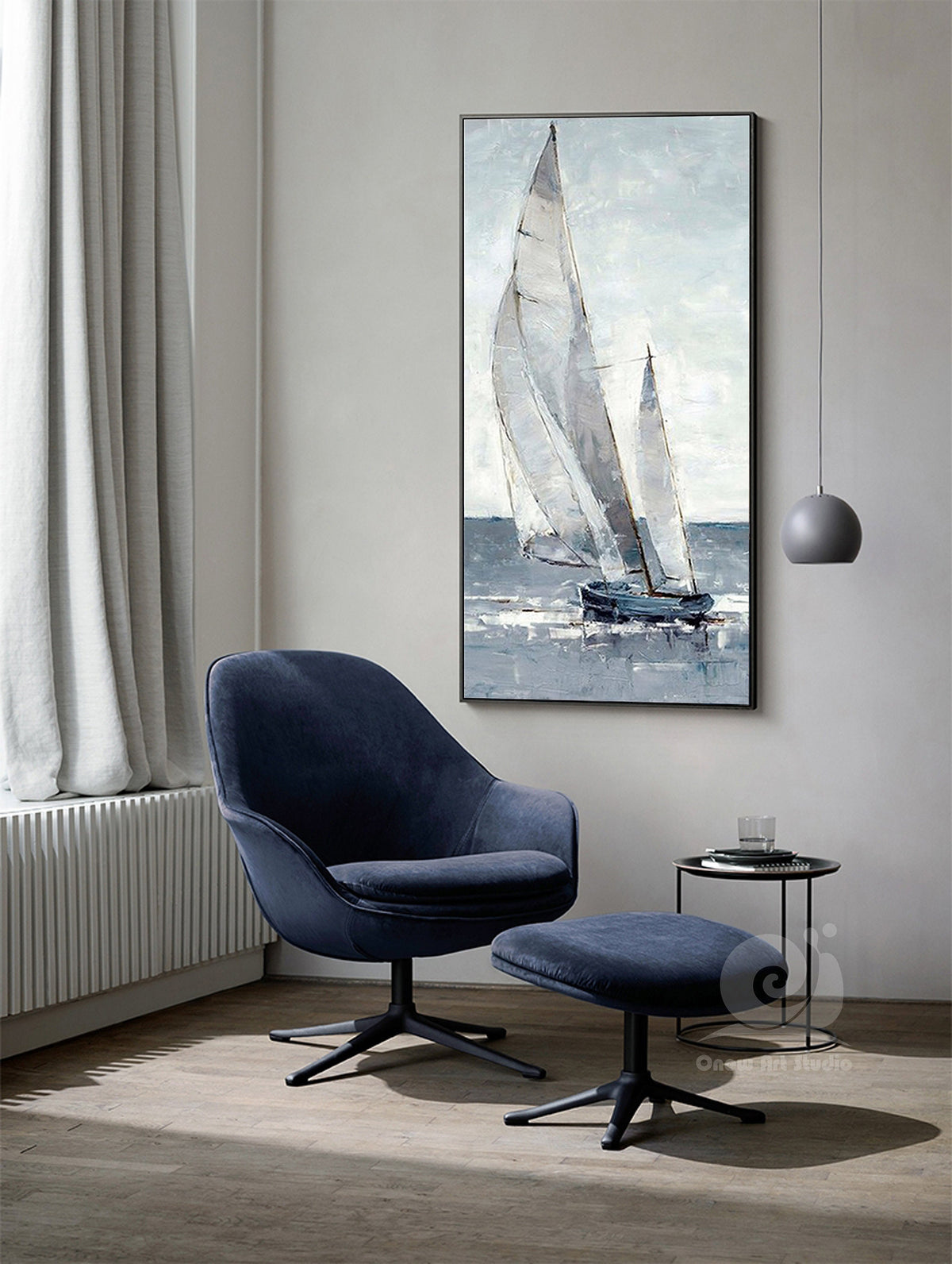 Large Abstract Sailboat Canvas Wall Art, Original Nautical Oil Painting on Canvas, Ship Painting, Modern Seascape Painting for Living Room