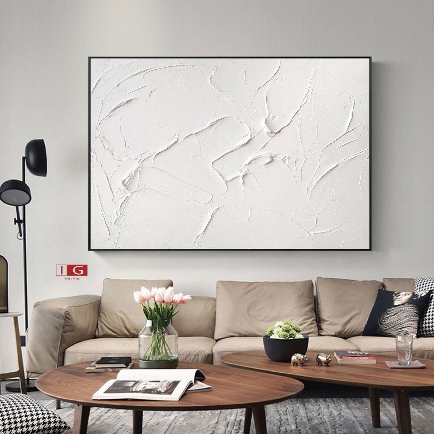 White Textured Wall Art – Minimalist Plaster Painting on Canvas – Abstract Painting