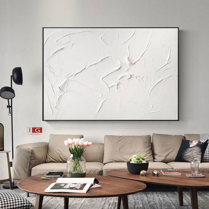 White Textured Wall Art – Minimalist Plaster Painting on Canvas – Abstract Painting