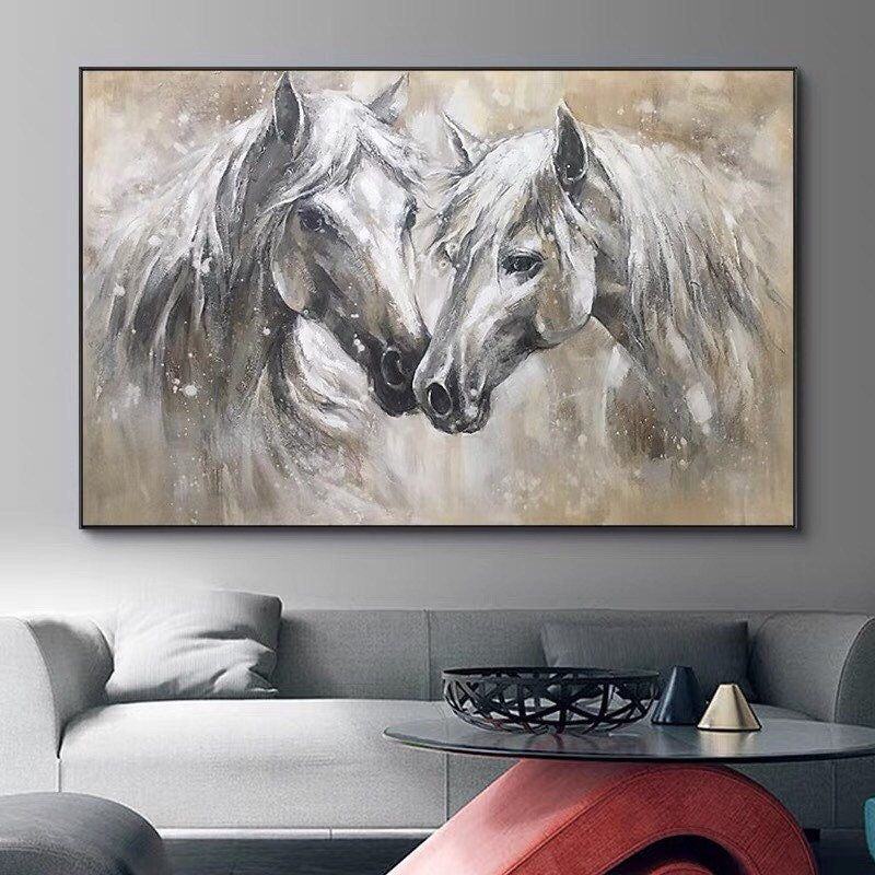 Abstract Horse Oil Painting – Large Animal Wall Art – Abstract Animal Art