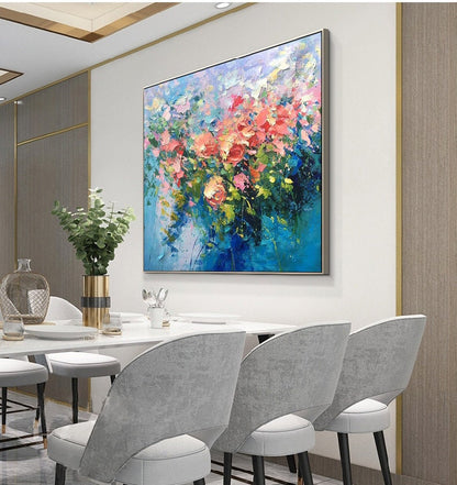 Original Roses Painting on Canvas, Impressionist Flowers Painting, Large Colorful Floral Wall Art, Modern Living Room Wall Art,Bedroom Decor