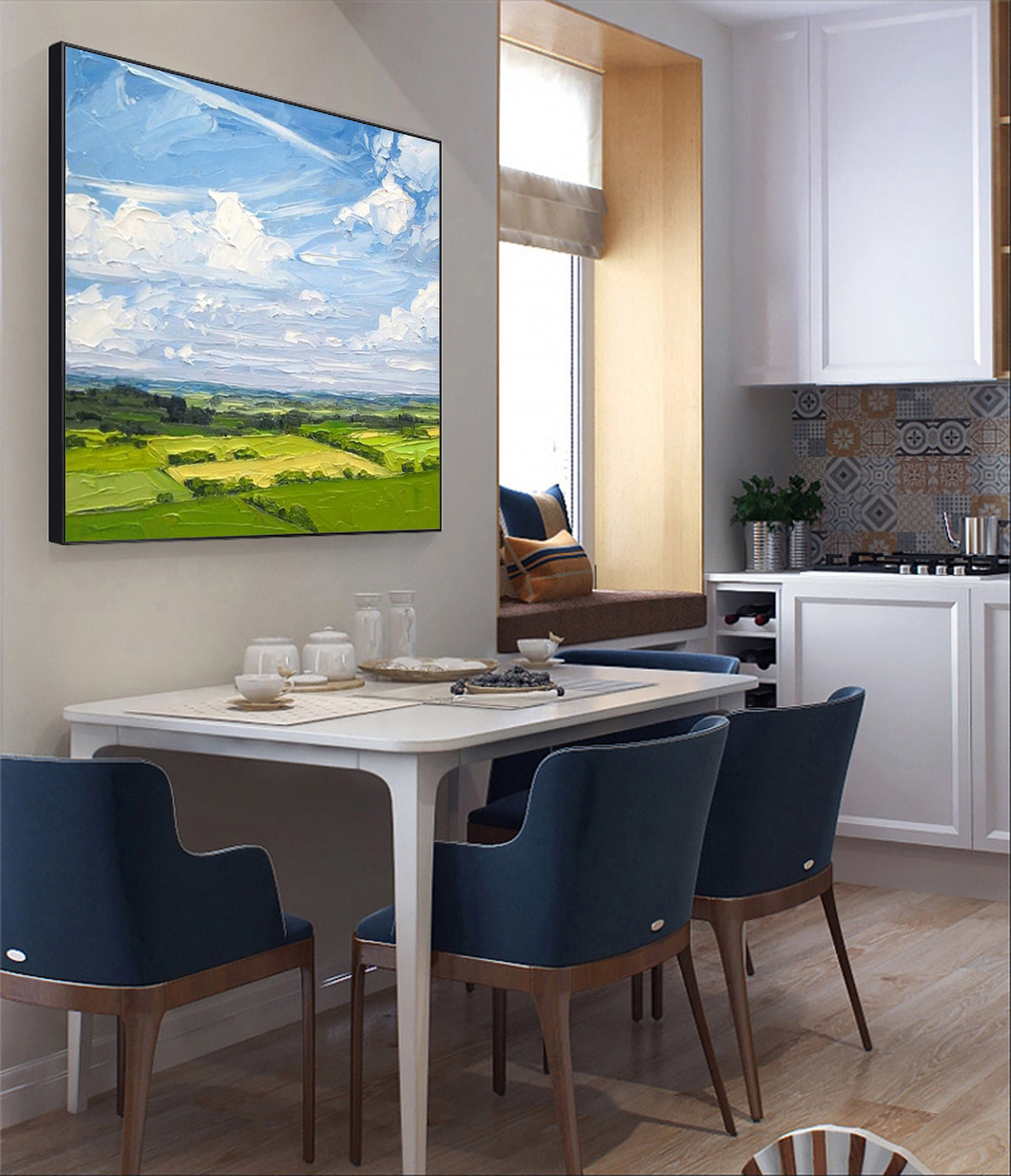 Large Abstract Landscape Oil Painting on Canvas, Original Clouds and Field Scenery Canvas Art, Modern Nature Art for Living Room, Home Décor