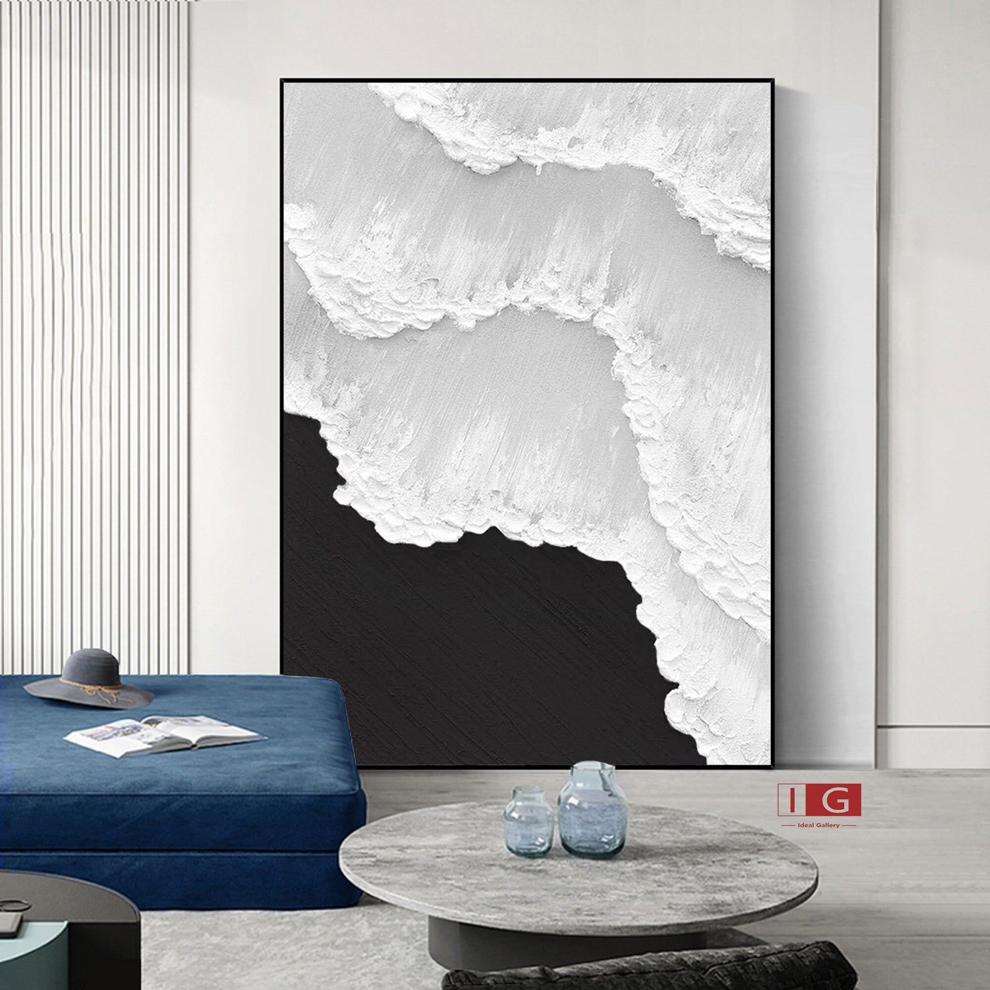 Black & White Abstract 3D Textured Painting – Minimalist Wall Art – Abstract Painting