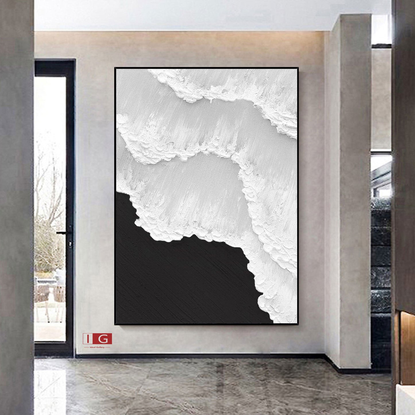 Black & White Abstract 3D Textured Painting – Minimalist Wall Art – Abstract Painting