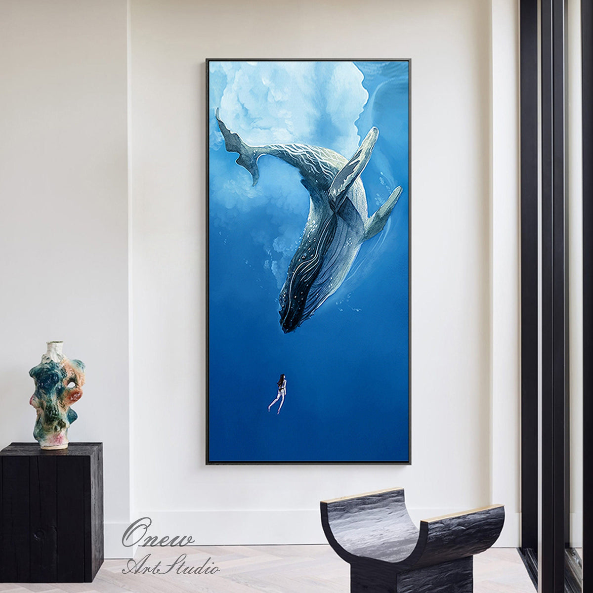 Original Humpback Whale Oil Painting on Canvas, Large Abstract Ocean Canvas Wall Art, Modern Animal Wall Art for Living Room, Bedroom Decor