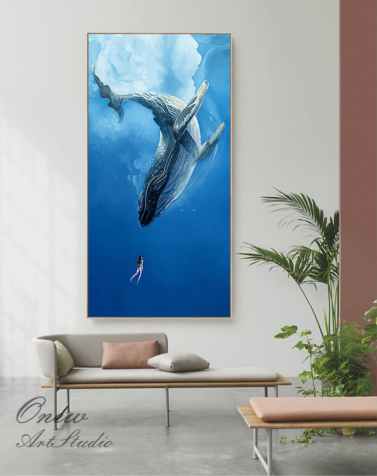 Original Humpback Whale Oil Painting on Canvas, Large Abstract Ocean Canvas Wall Art, Modern Animal Wall Art for Living Room, Bedroom Decor