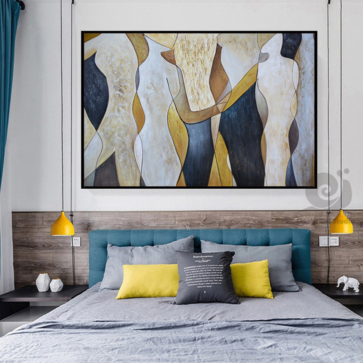 Original Abstract Canvas Wall Art, Large Geometric Figure Acrylic Painting on Canvas,modern Minimalist Artwork for Living Room,bedroom Decor