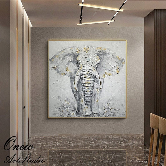 Abstract Elephant Oil Painting on Canvas, Original Hand-painted Elephant Canvas Wall Art, Modern Animal Wall Art for Living Room, Home Décor