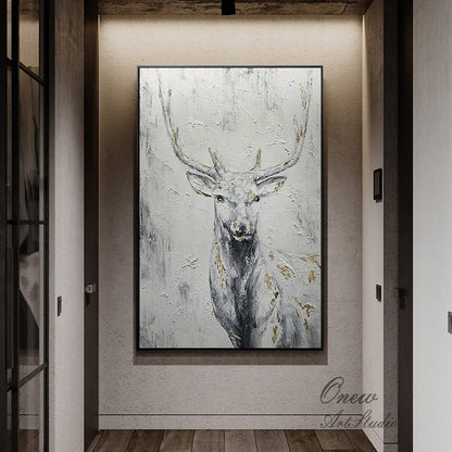 Large Abstract Deer Oil Painting on Canvas, Original Hand-painted Stag Canvas Wall Art, Modern Animal Painting for Living Room,bedroom Décor