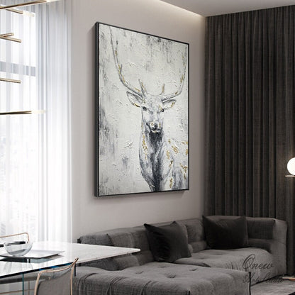 Large Abstract Deer Oil Painting on Canvas, Original Hand-painted Stag Canvas Wall Art, Modern Animal Painting for Living Room,bedroom Décor