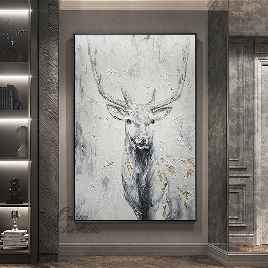 Large Abstract Deer Oil Painting on Canvas, Original Hand-painted Stag Canvas Wall Art, Modern Animal Painting for Living Room,bedroom Décor