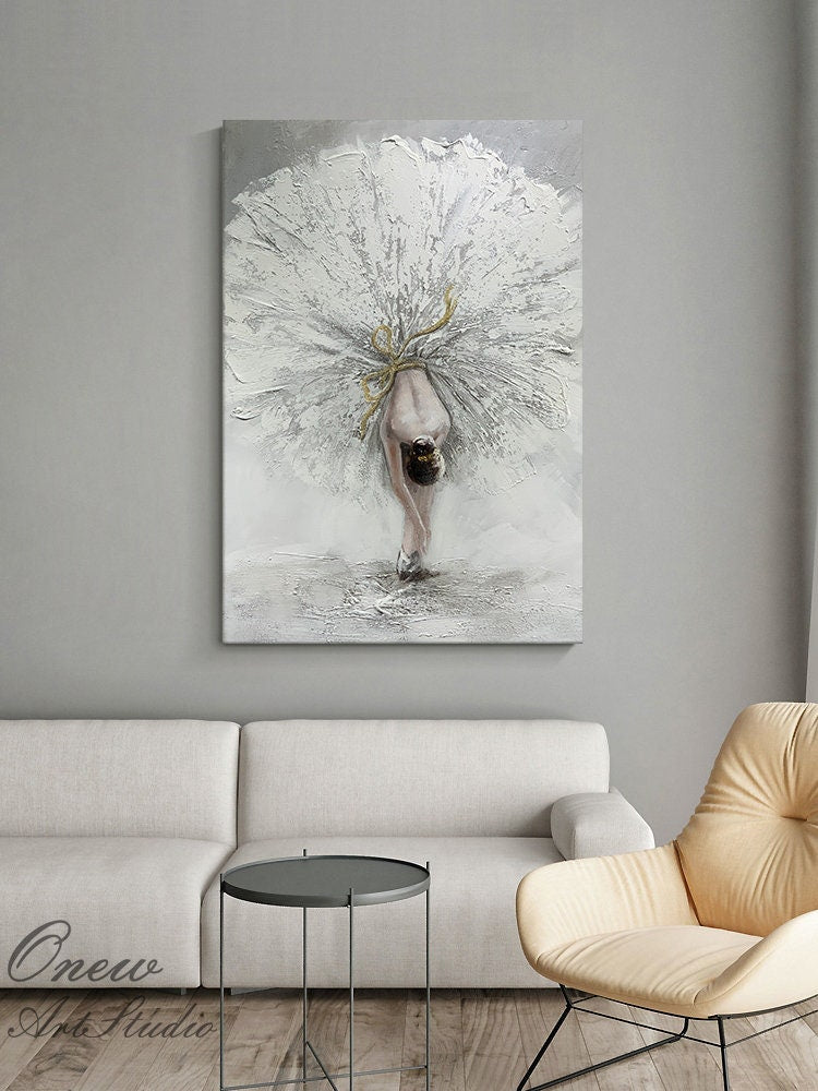 Abstract Ballerina Oil Painting on Canvas, Large Original Ballet Dancer Canvas Art, Modern Ballerina Wall Art for Living Room, Home Décor