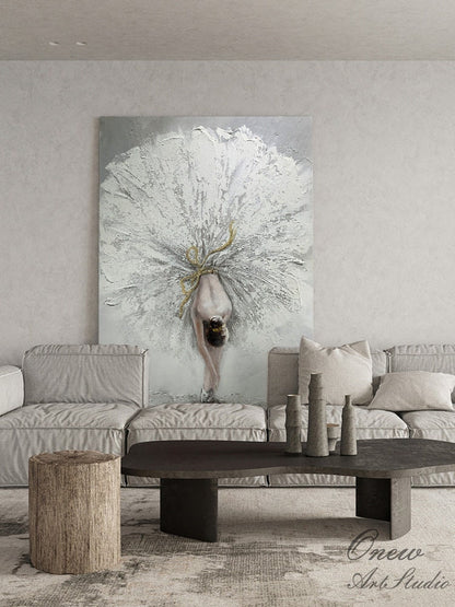 Abstract Ballerina Oil Painting on Canvas, Large Original Ballet Dancer Canvas Art, Modern Ballerina Wall Art for Living Room, Home Décor