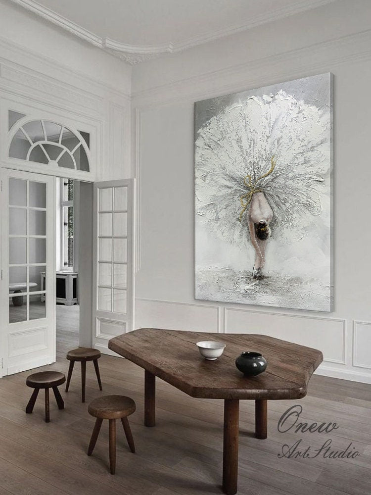 Abstract Ballerina Oil Painting on Canvas, Large Original Ballet Dancer Canvas Art, Modern Ballerina Wall Art for Living Room, Home Décor