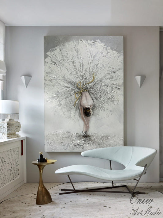 Abstract Ballerina Oil Painting on Canvas, Large Original Ballet Dancer Canvas Art, Modern Ballerina Wall Art for Living Room, Home Décor