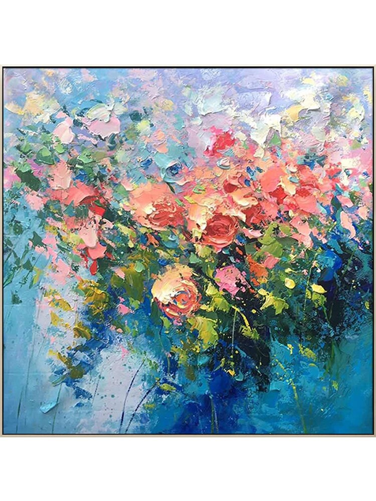 Original Roses Painting on Canvas, Impressionist Flowers Painting, Large Colorful Floral Wall Art, Modern Living Room Wall Art,Bedroom Decor