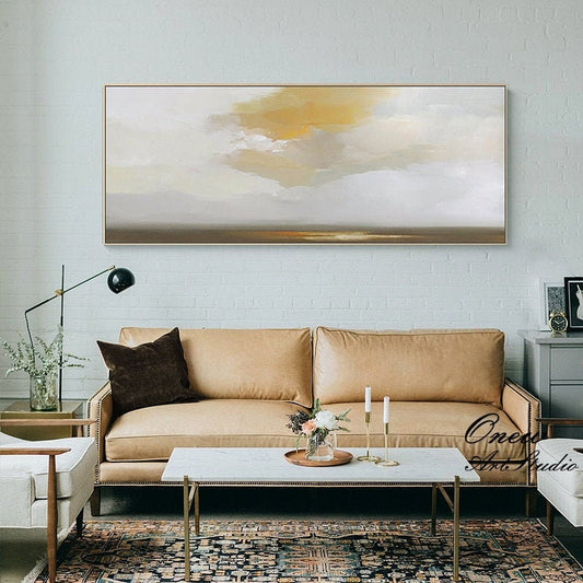 Abstract Clouds and Sky Oil Painting on Canvas, Original Sunshine Canvas Art, Large Clouds Landscape Wall Art for Living Room, Bedroom Décor