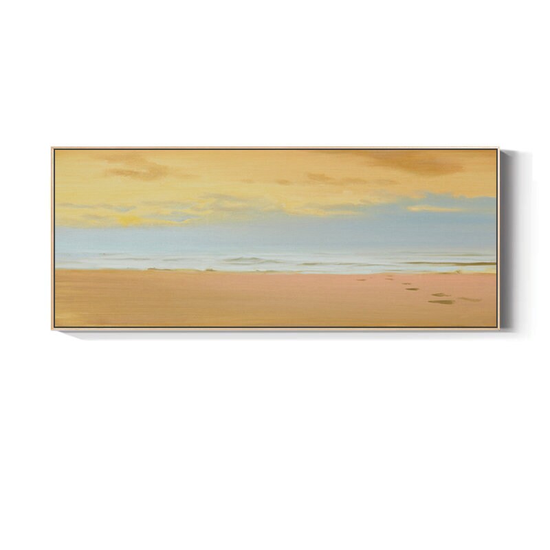 Large Abstract Beach and Clouds Canvas Art, Original Seascape Oil Painting on Canvas, Modern Minimalist Coastline Wall Art for Living Room