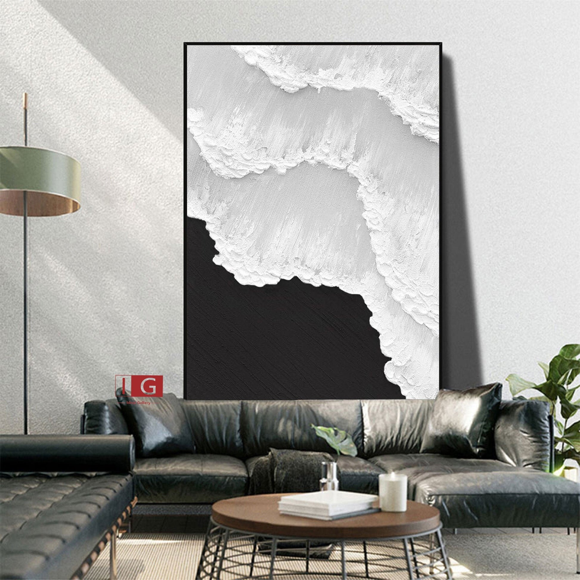 Black & White Abstract 3D Textured Painting – Minimalist Wall Art – Abstract Painting