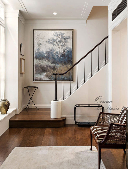Abstract Landscape Oil Painting on Canvas, Original Hand-painted Tree Canvas Wall Art, Modern Nature Wall Art, Forest Wall Art, Home Décor