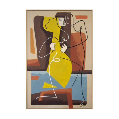 Abstract Woman Figure Oil Painting on Canvas, Large Modern Geometric Canvas Wall Art, Minimalist Female Painting for Living Room, Home Décor