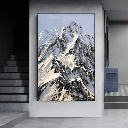 Abstract Snowy Mountain Canvas Wall Art, Large Original Landscape Oil Painting on Canvas, Modern Textured Painting for Living Room Bedroom