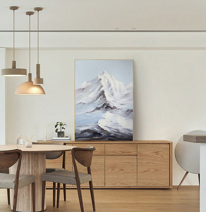 Abstract Snowy Mountain Canvas Wall Art, Original Hand-painted Mountain Oil Painting on Canvas, Modern Landscape Painting for Living Room