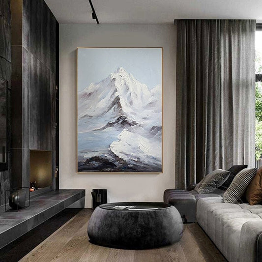 Abstract Snowy Mountain Canvas Wall Art, Original Hand-painted Mountain Oil Painting on Canvas, Modern Landscape Painting for Living Room