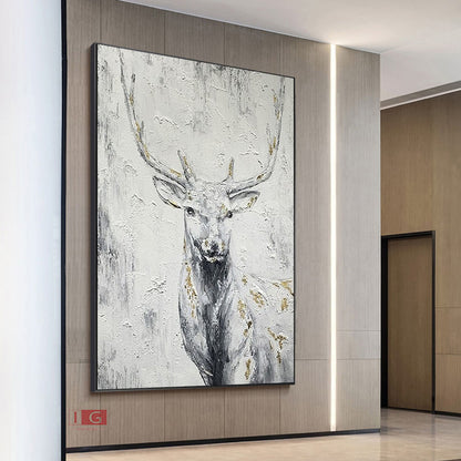 Abstract Deer Painting – Large Animal Canvas Art – Abstract Animal Art