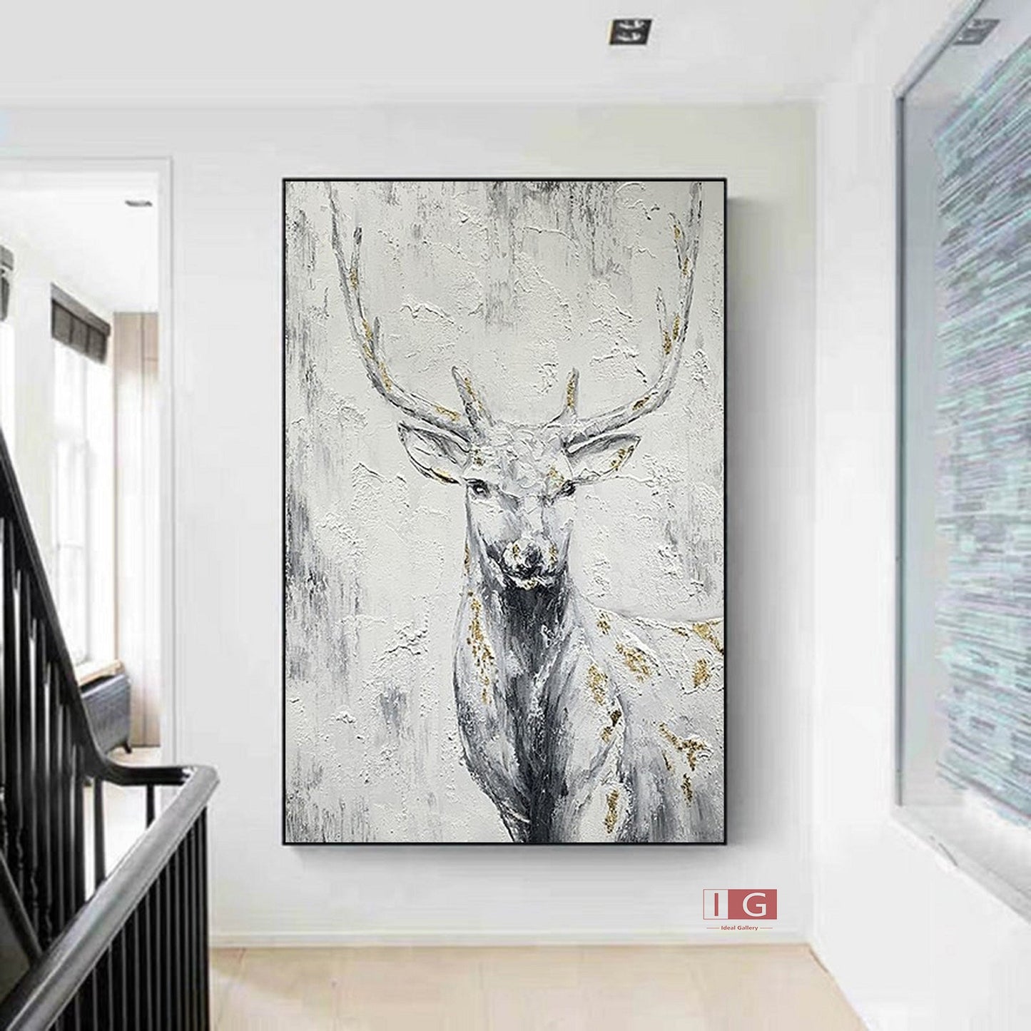 Abstract Deer Painting – Large Animal Canvas Art – Abstract Animal Art