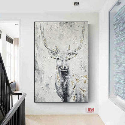 Abstract Deer Painting – Large Animal Canvas Art – Abstract Animal Art