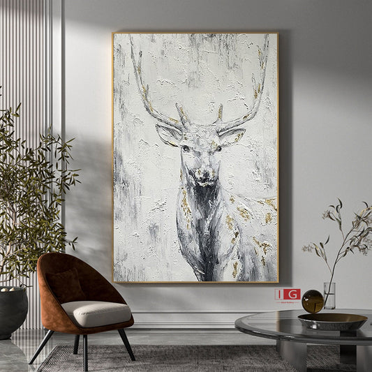 Abstract Deer Painting – Large Animal Canvas Art – Abstract Animal Art