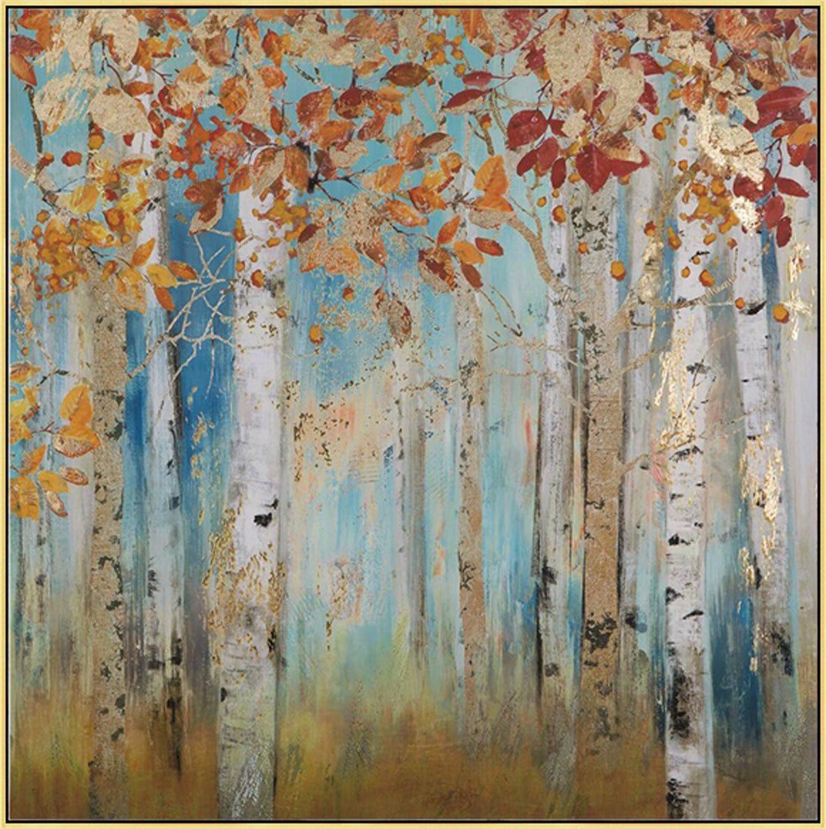 Abstract Birch Trees Canvas Wall Art, Original Aspen Trees Oil Painting on Canvas, Modern Autumn Landscape Painting for Living Room Bedroom