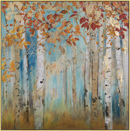 Abstract Birch Trees Canvas Wall Art, Original Aspen Trees Oil Painting on Canvas, Modern Autumn Landscape Painting for Living Room Bedroom