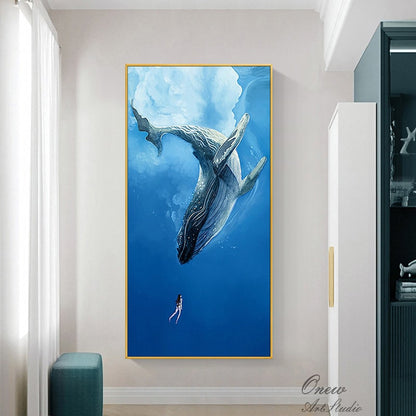 Original Humpback Whale Oil Painting on Canvas, Large Abstract Ocean Canvas Wall Art, Modern Animal Wall Art for Living Room, Bedroom Decor