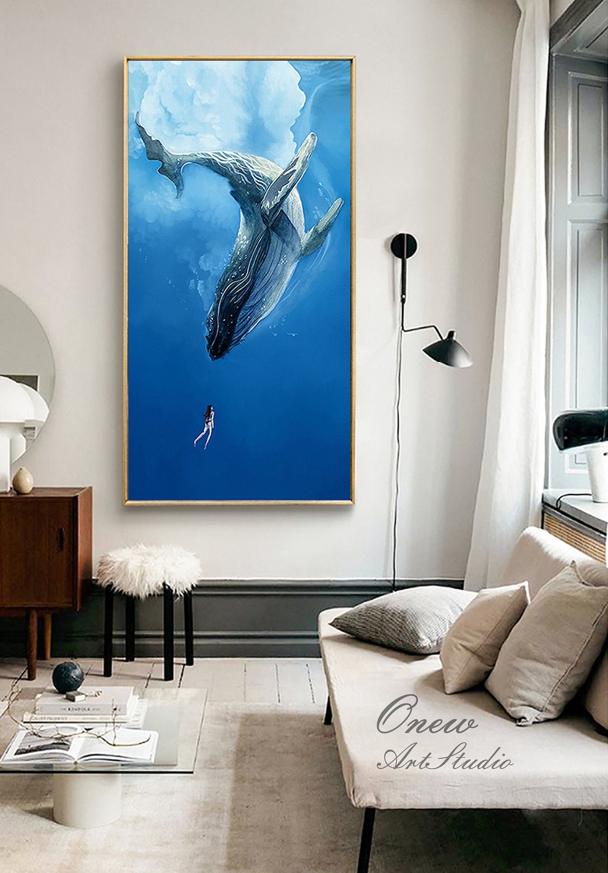 Original Humpback Whale Oil Painting on Canvas, Large Abstract Ocean Canvas Wall Art, Modern Animal Wall Art for Living Room, Bedroom Decor