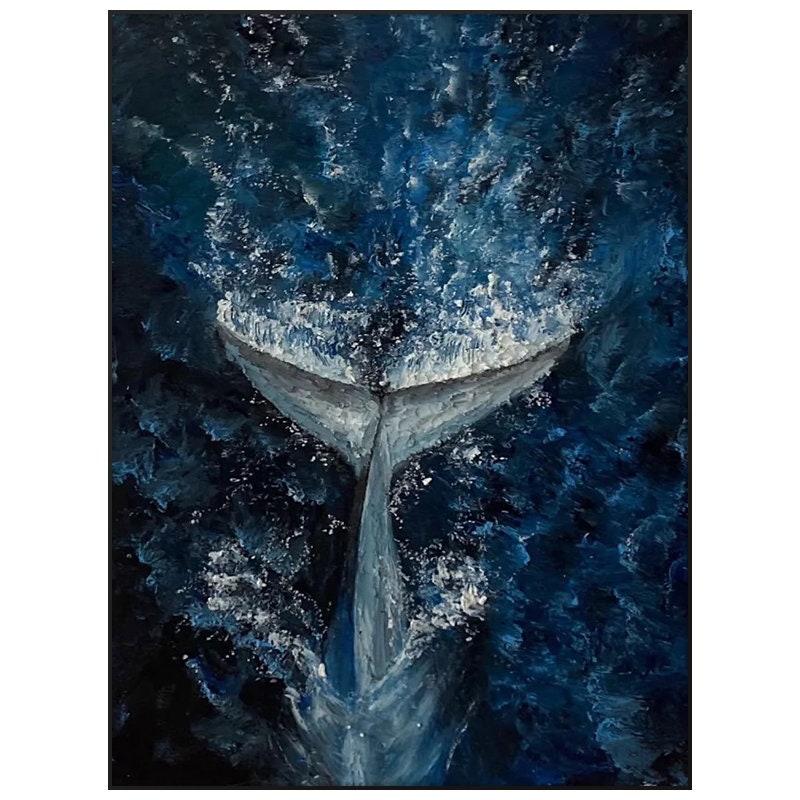 Abstract Whale Tail Oil Painting on Canvas, Original Ocean Canvas Wall Art, Large Sea Waves Wall Art, Modern Animal Painting for Living Room